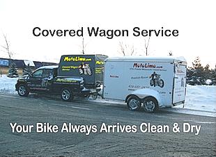 Covered Wagon Service - Your bike always arrives dry and clean - Expert Motorcycle Towing & Transport